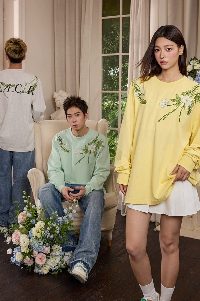 Botanical Embroidery Long Sleeve Tee Botanical Embroidery Long Sleeve Tee