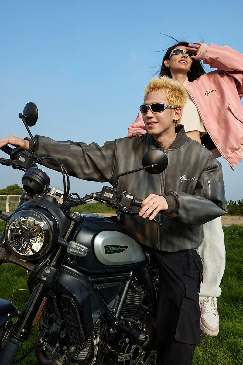 Tie-Dye PU Leather Bomber Jacket Tie-Dye PU Leather Bomber Jacket