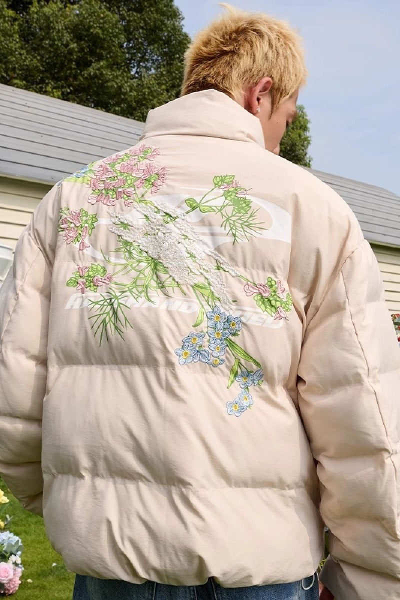 Floral Logo Embroidered Puffer Jacket Floral Logo Embroidered Puffer Jacket