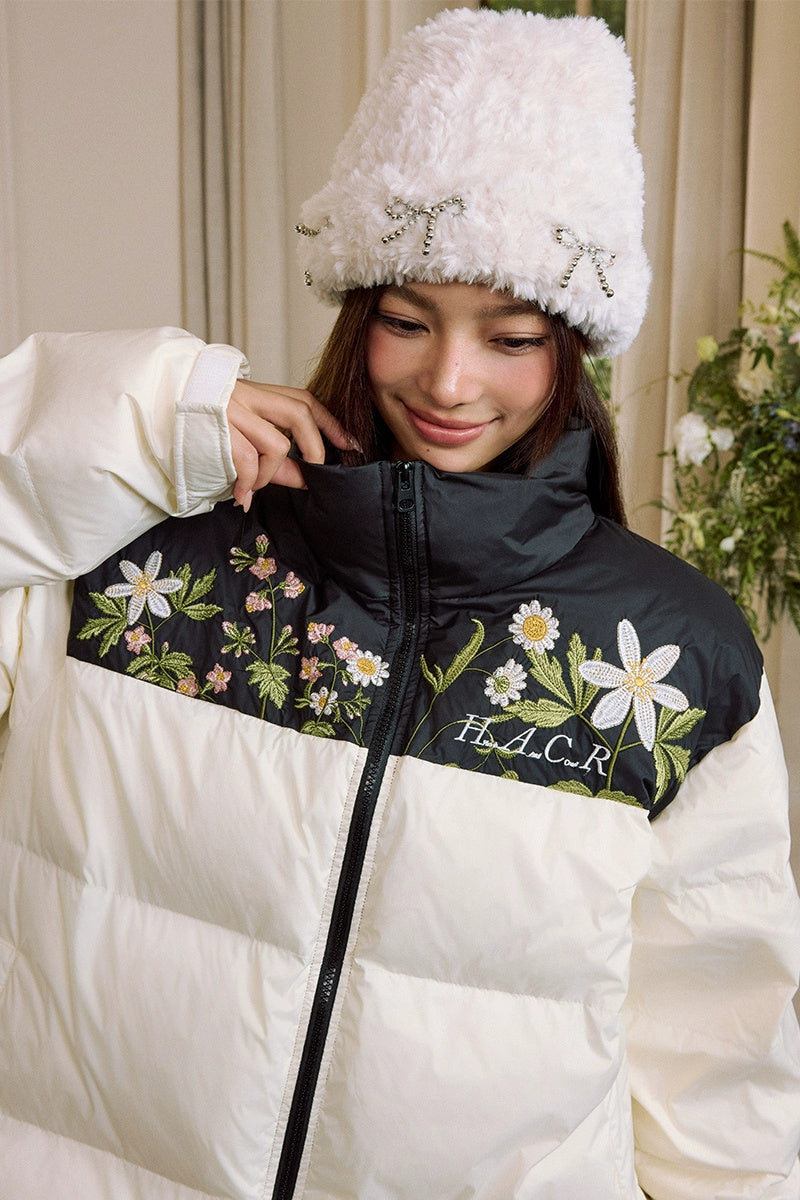 Colorblock Floral Embroidered Puffer Colorblock Floral Embroidered Puffer