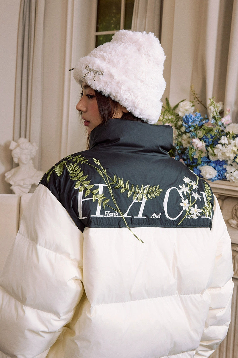 White Floral Wreath Embroidered Puffer White Floral Wreath Embroidered Puffer