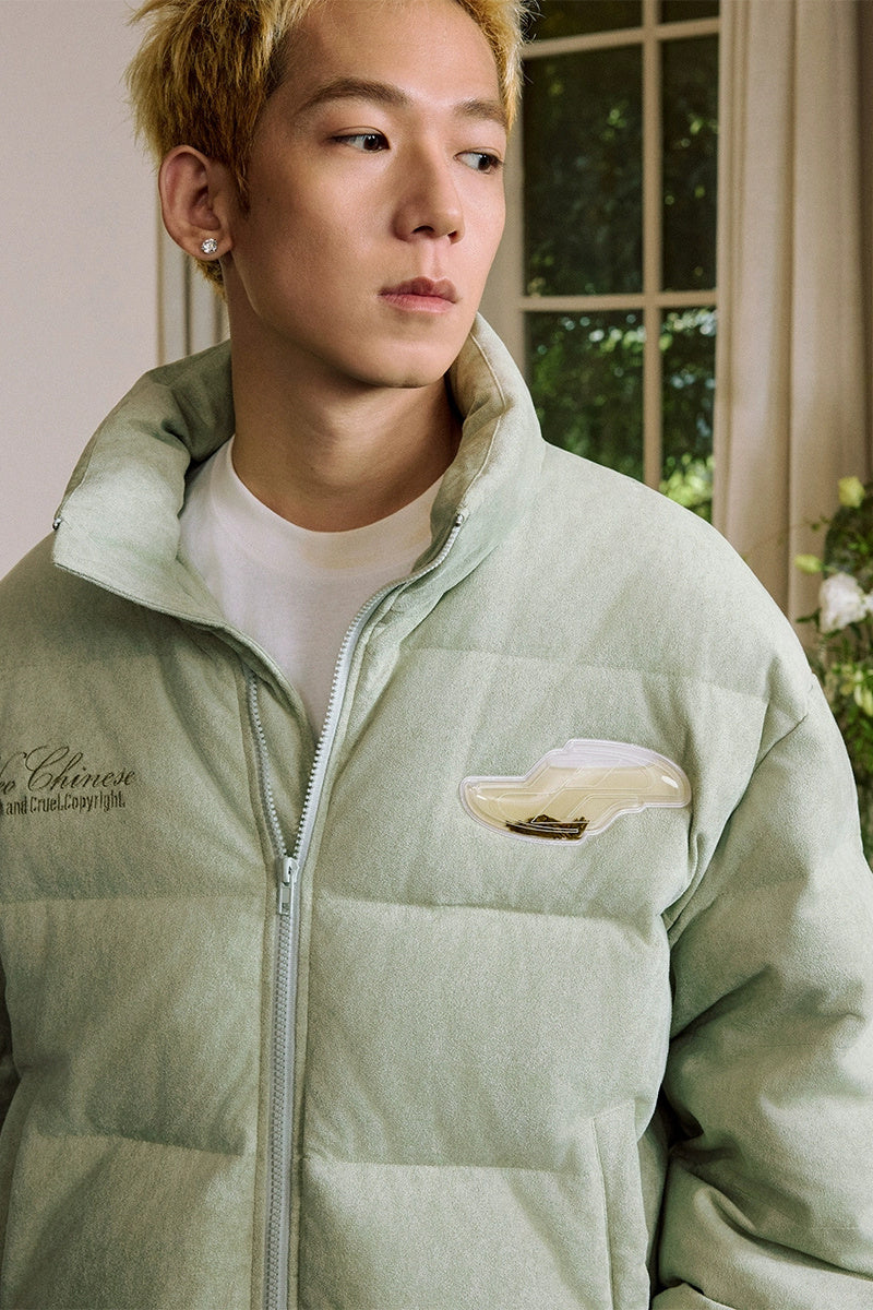 Suede Floral Embroidered Puffer Jacket Suede Floral Embroidered Puffer Jacket