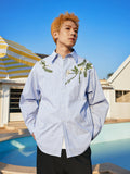 Striped Embroidered Casual Shirt Jacket Striped Embroidered Casual Shirt Jacket