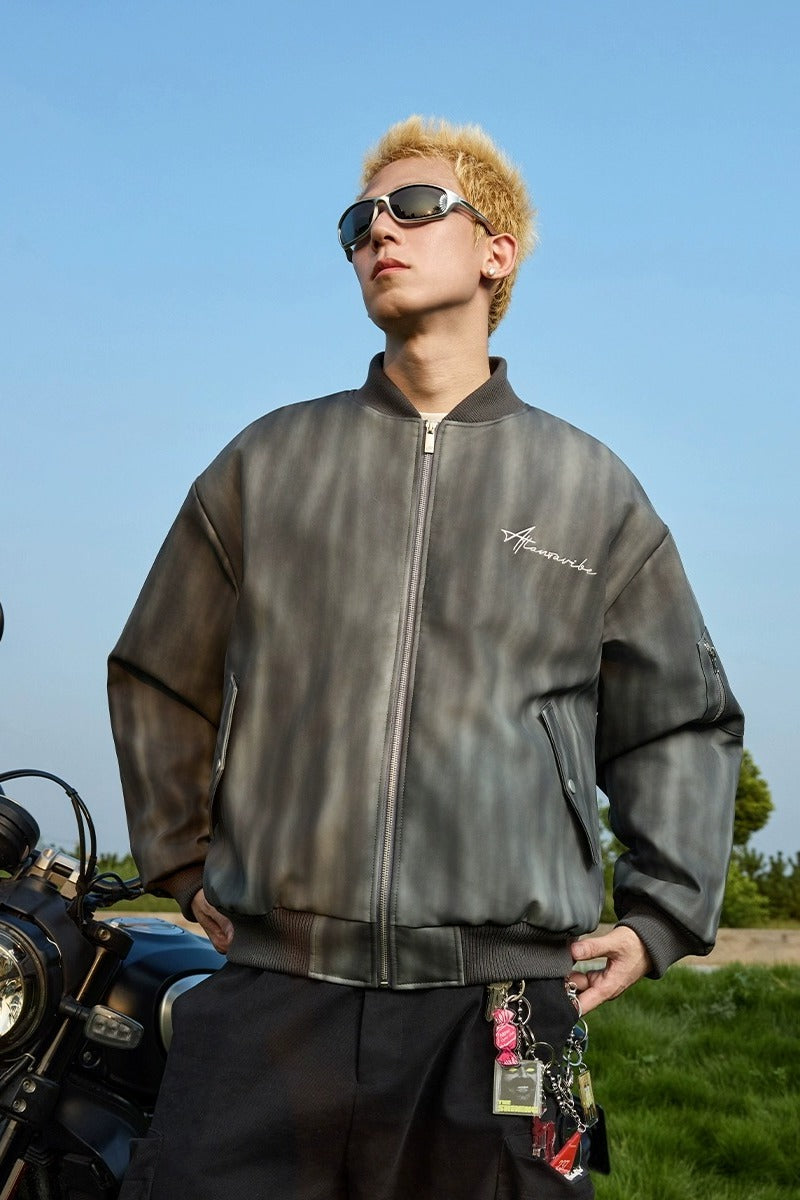 Tie-Dye PU Leather Bomber Jacket Tie-Dye PU Leather Bomber Jacket