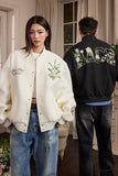 Floral Script Embroidery Varsity Jacket Floral Script Embroidery Varsity Jacket