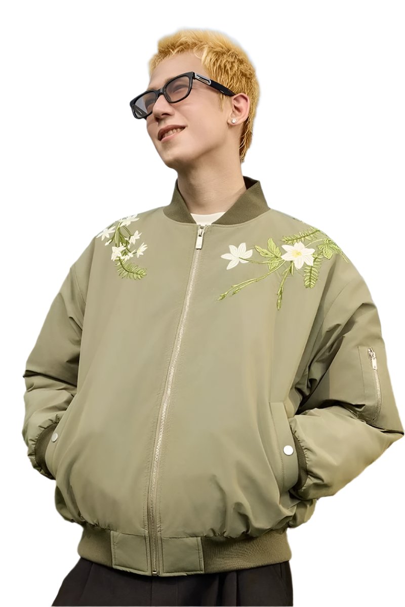 Floral Text Embroidered Bomber Jacket Floral Text Embroidered Bomber Jacket