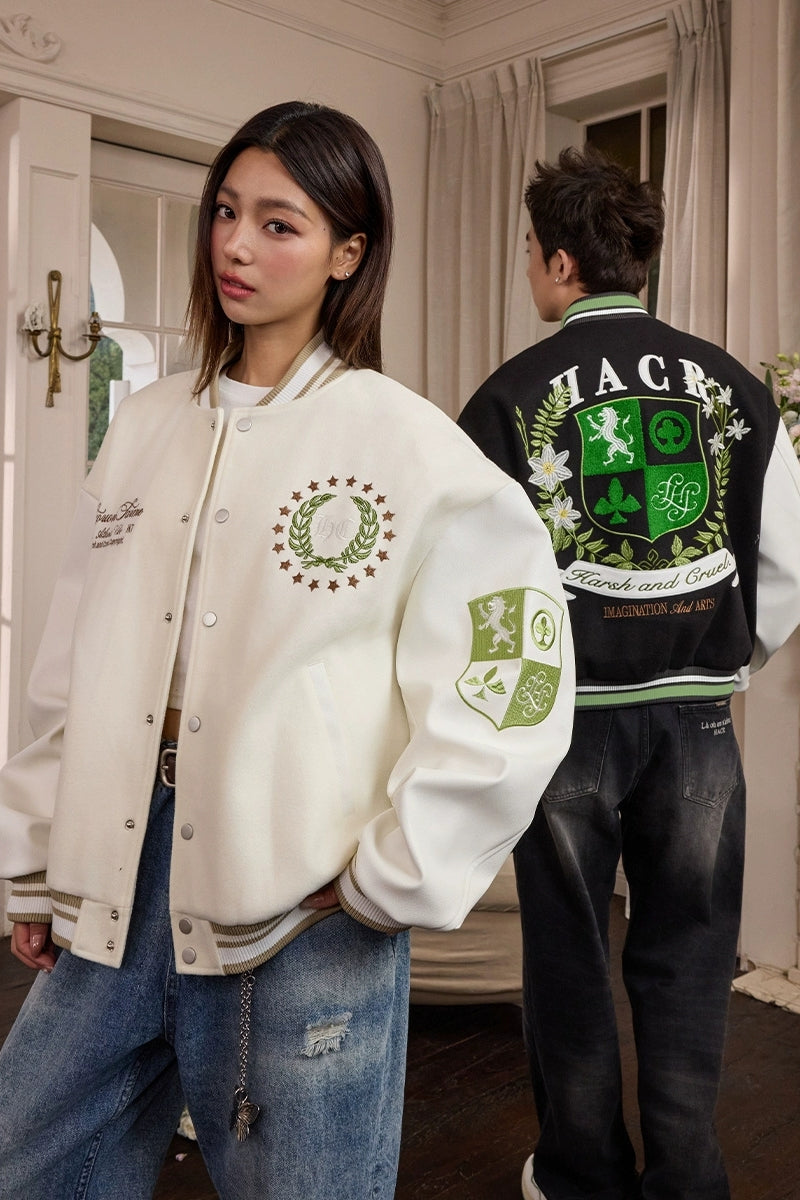 Crest Embroidery Loose Varsity Jacket Crest Embroidery Loose Varsity Jacket