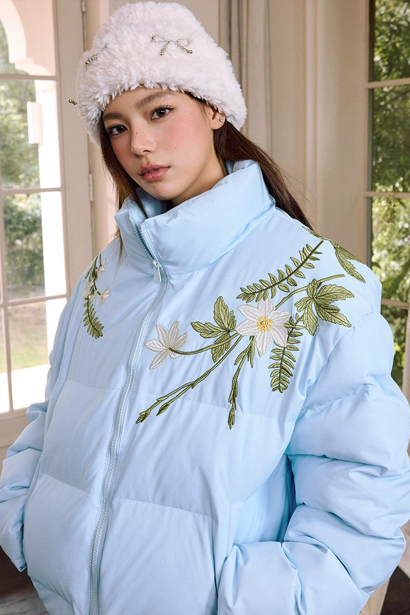 Floral Embroidered Down Jacket Floral Embroidered Down Jacket