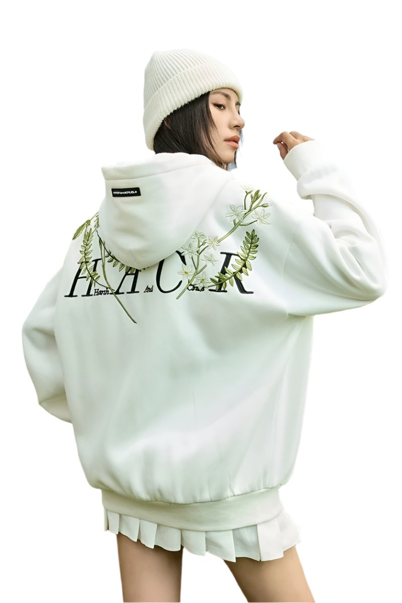 Floral Embroidered Fleece Zip Up Hoodie Floral Embroidered Fleece Zip Up Hoodie