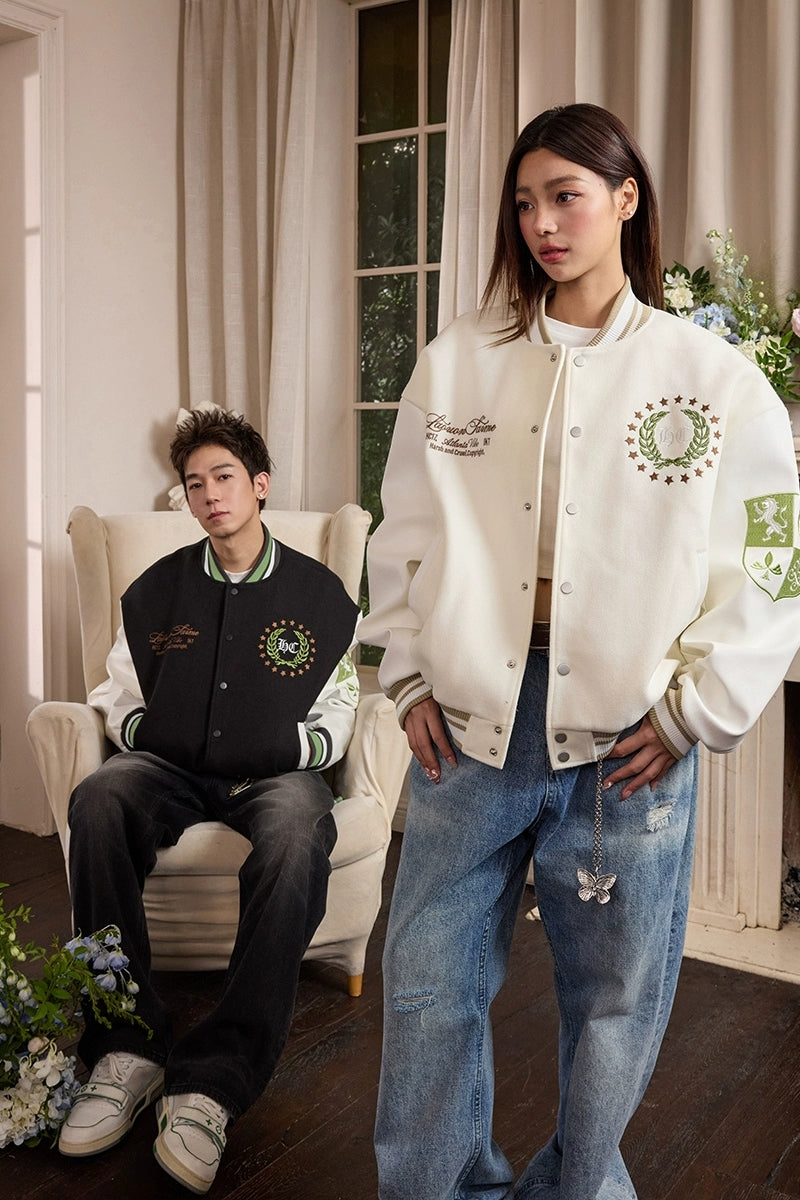 Crest Embroidery Loose Varsity Jacket Crest Embroidery Loose Varsity Jacket