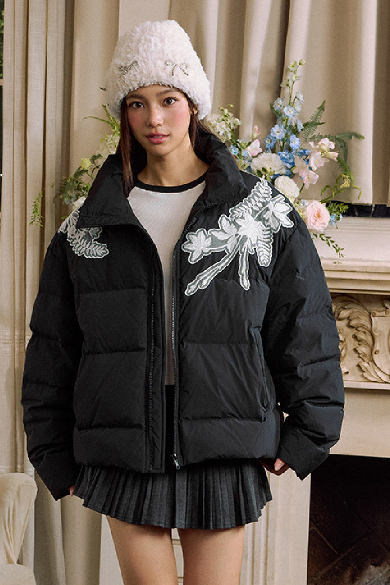 Lace Floral Wreath Embroidered Puffer Lace Floral Wreath Embroidered Puffer