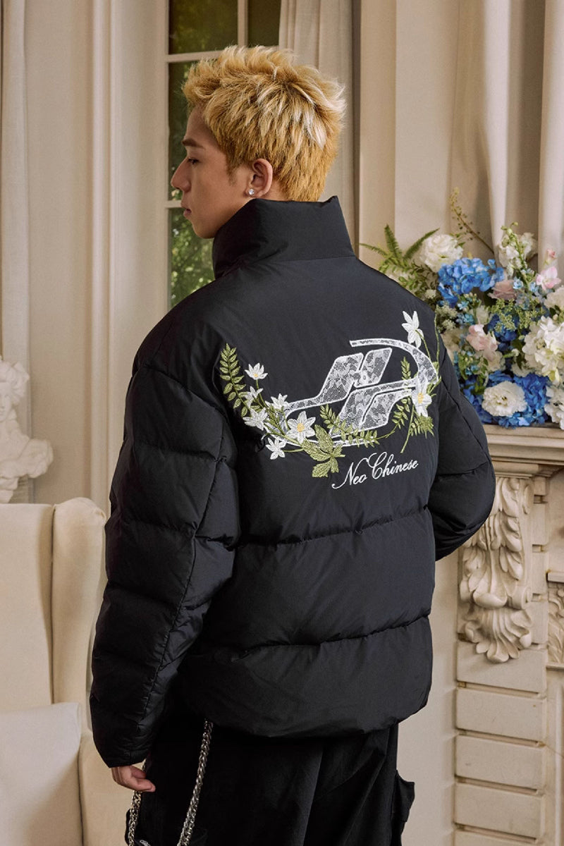 Lace Floral Embroidered Oversized Puffer Lace Floral Embroidered Oversized Puffer