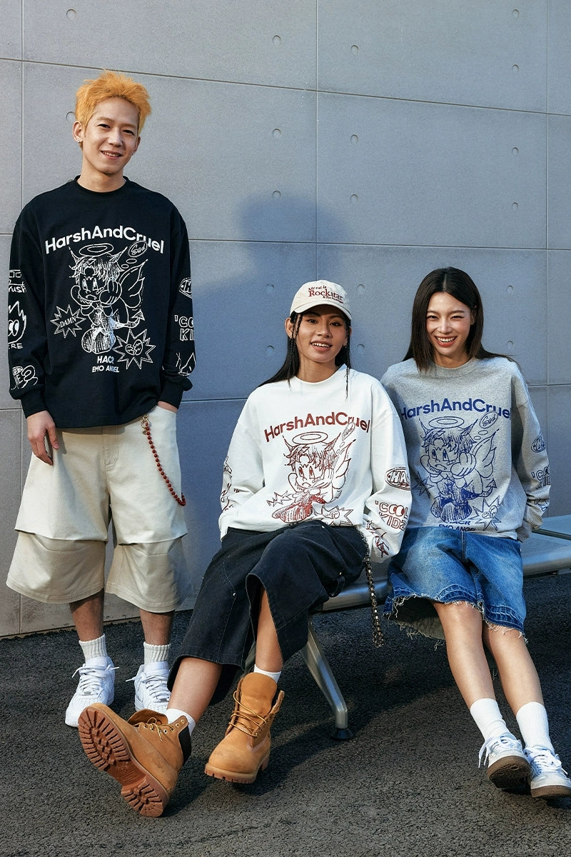 Angel Graffiti Print Loose Tee Angel Graffiti Print Loose Tee