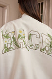 Floral Script Embroidery Varsity Jacket Floral Script Embroidery Varsity Jacket