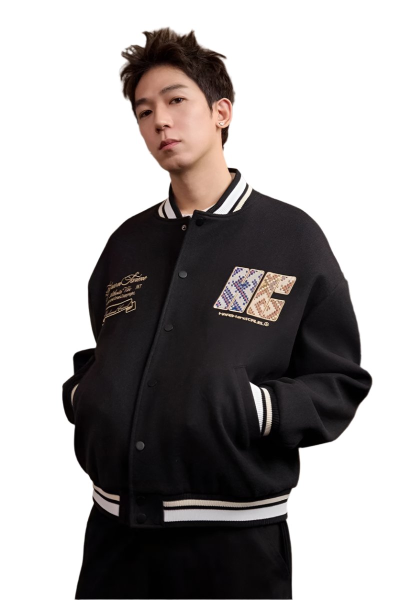 Tribal Script Patch Baseball Jacket Tribal Script Patch Baseball Jacket