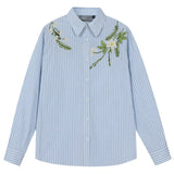 Striped Embroidered Casual Shirt Jacket Striped Embroidered Casual Shirt Jacket