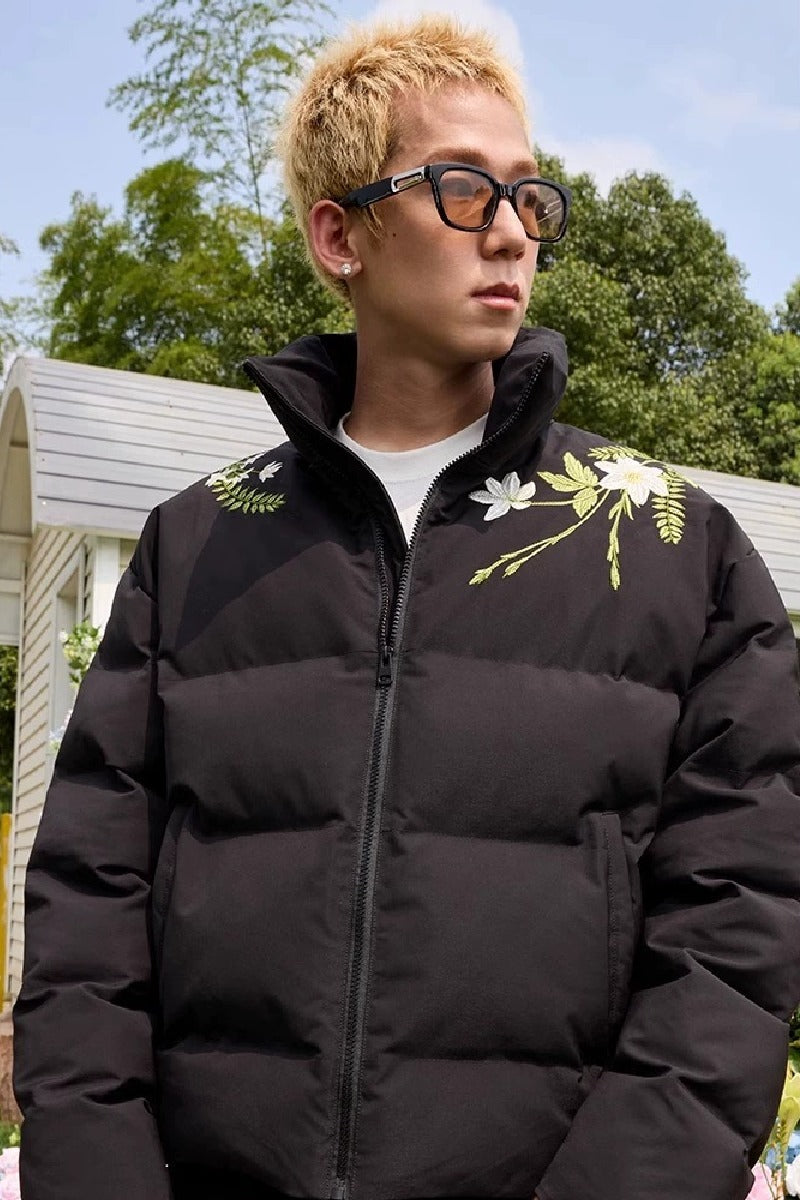 Floral Embroidered Loose Padded Jacket Floral Embroidered Loose Padded Jacket