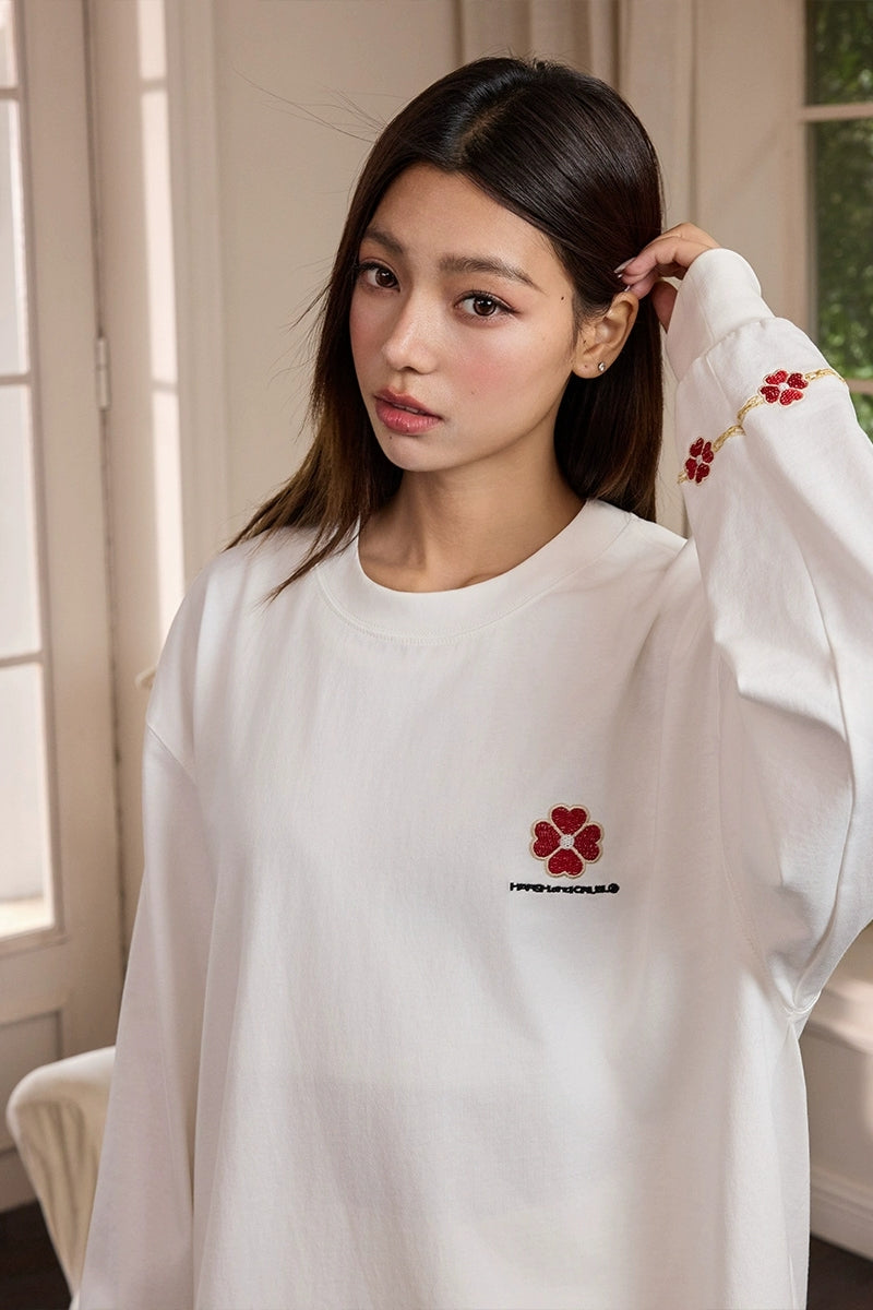 Clover Embroidery Long Sleeve Tee Clover Embroidery Long Sleeve Tee