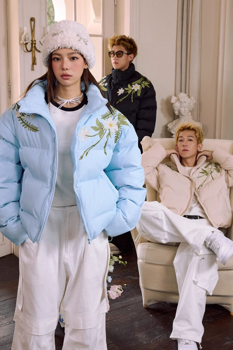 Floral Embroidered Down Jacket Floral Embroidered Down Jacket