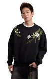 Floral Embroidery Fleece Crewneck Sweatshirt Floral Embroidery Fleece Crewneck Sweatshirt