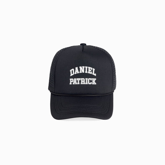 varsity trucker cap / black + white