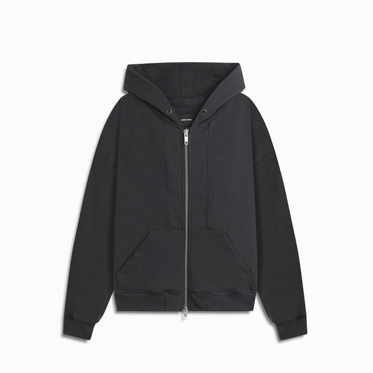 standard zip hoodie / washed black