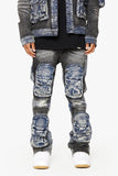 "DUAL SOLDIER" STACKED FLARE JEANS BLACK BLUE "DUAL SOLDIER" STACKED FLARE JEANS BLACK BLUE