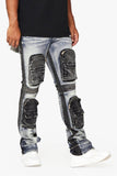 "DUAL SOLDIER" STACKED FLARE JEANS BLUE BLACK WASH "DUAL SOLDIER" STACKED FLARE JEANS BLUE BLACK WASH