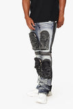 "DUAL SOLDIER" STACKED FLARE JEANS BLUE BLACK WASH "DUAL SOLDIER" STACKED FLARE JEANS BLUE BLACK WASH