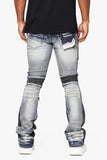 "DUAL SOLDIER" STACKED FLARE JEANS BLUE BLACK WASH "DUAL SOLDIER" STACKED FLARE JEANS BLUE BLACK WASH