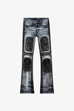 "DUAL SOLDIER" STACKED FLARE JEANS BLUE BLACK WASH "DUAL SOLDIER" STACKED FLARE JEANS BLUE BLACK WASH