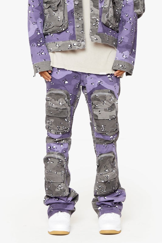 "DUAL SOLDIER" STACKED FLARE JEANS PLUM PURPLE