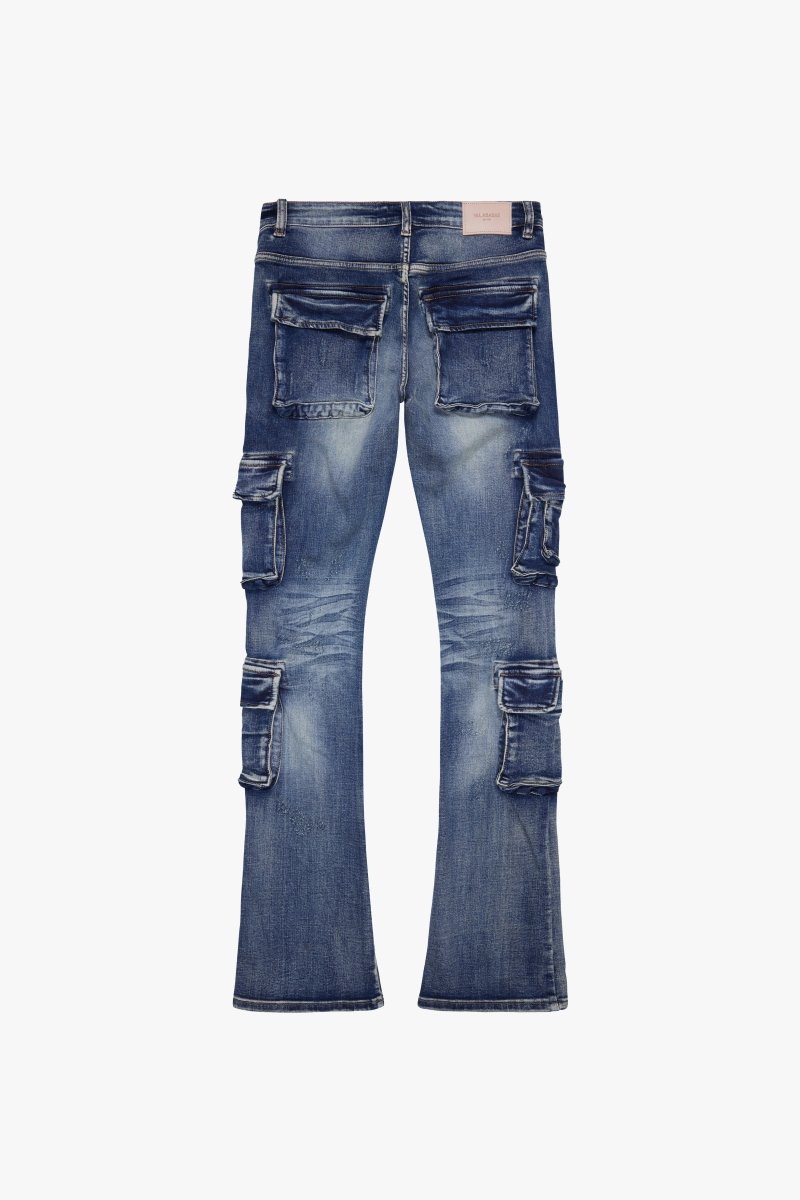 "EXPANSE” STACKED FLARE JEAN BLUE WASH "EXPANSE” STACKED FLARE JEAN BLUE WASH