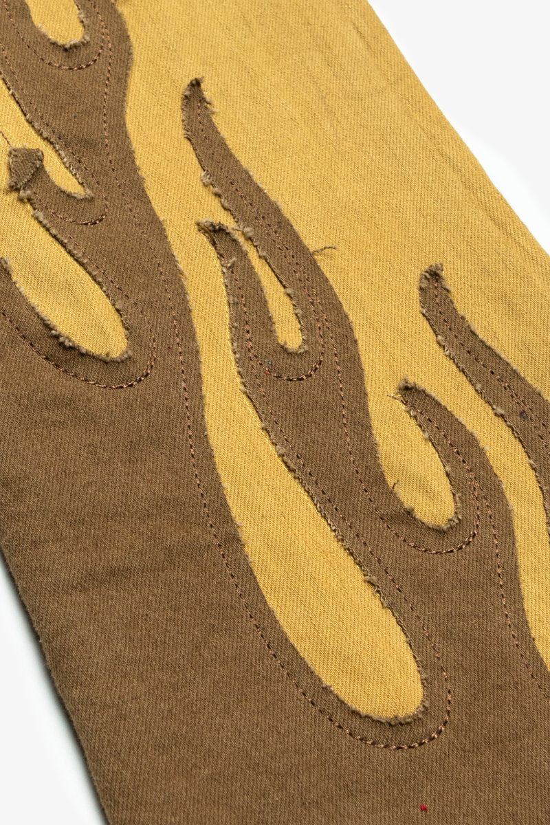 "FLAME” STACKED FLARE JEAN KHAKI BLUE "FLAME” STACKED FLARE JEAN KHAKI BLUE