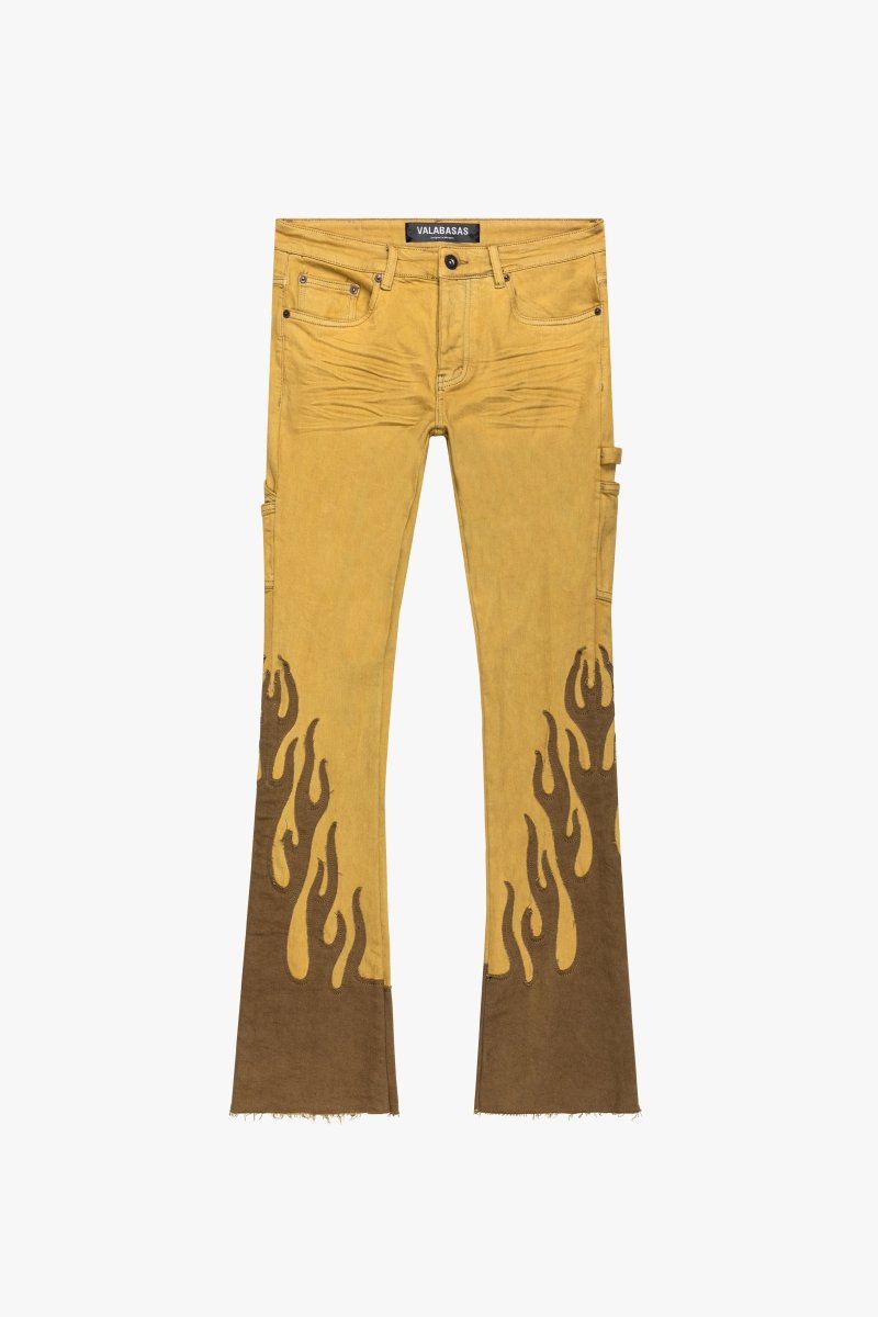 "FLAME” STACKED FLARE JEAN KHAKI BLUE "FLAME” STACKED FLARE JEAN KHAKI BLUE