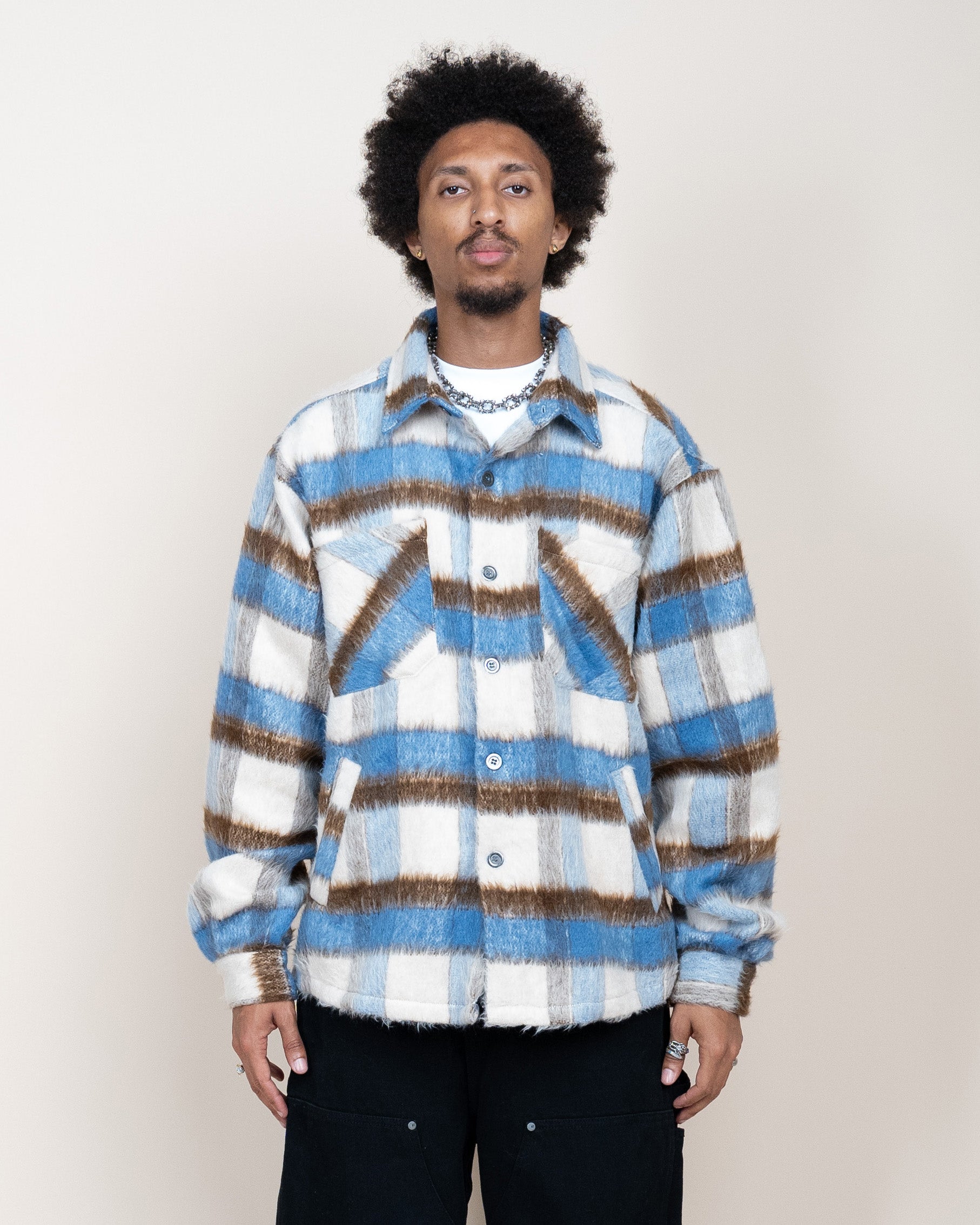 EPTM Side Slit Flannel - Blue/Brown EPTM Side Slit Flannel - Blue/Brown