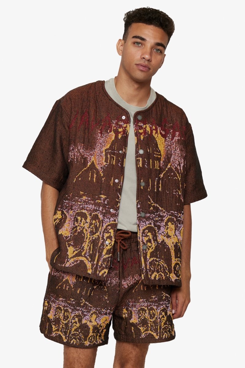 "GHOST HANDS" TAPESTRY BUTTON UP BROWN "GHOST HANDS" TAPESTRY BUTTON UP BROWN