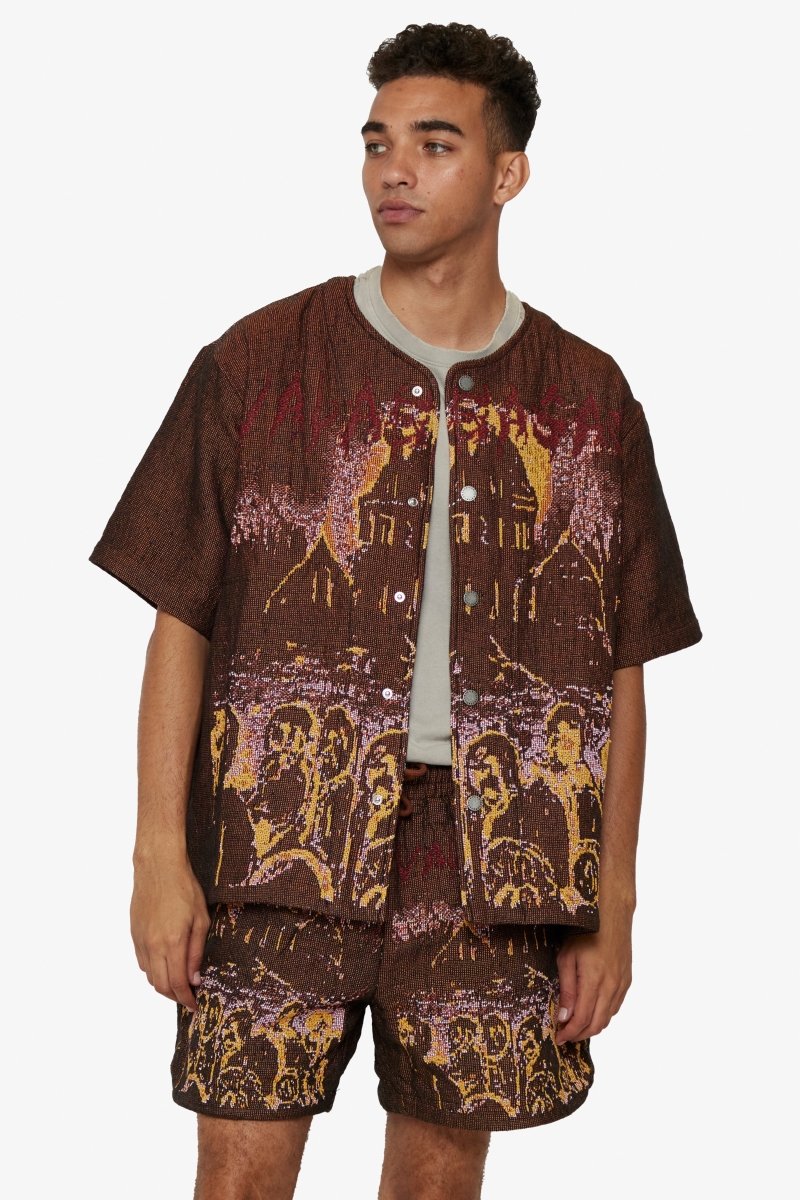 "GHOST HANDS" TAPESTRY BUTTON UP BROWN "GHOST HANDS" TAPESTRY BUTTON UP BROWN