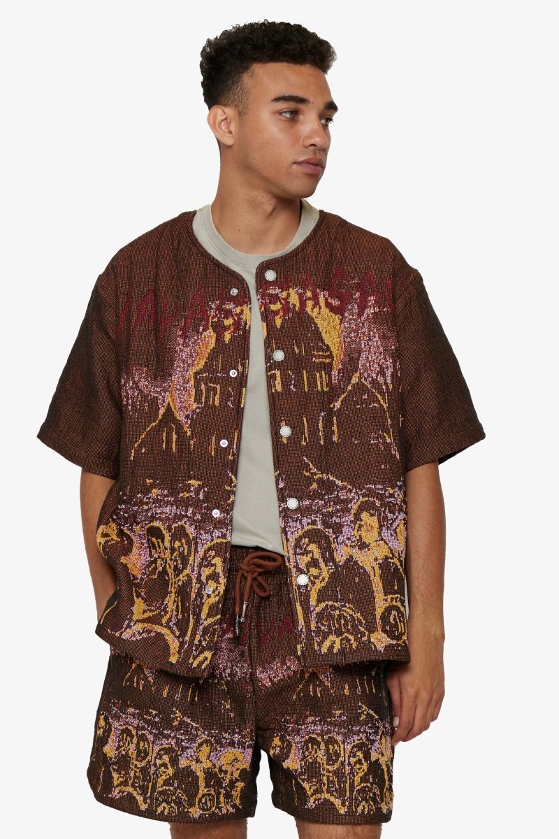 "GHOST HANDS" TAPESTRY BUTTON UP BROWN "GHOST HANDS" TAPESTRY BUTTON UP BROWN