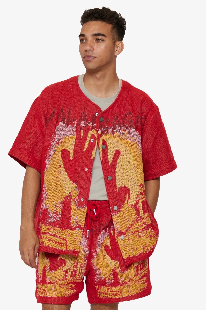 "GHOST HANDS" TAPESTRY BUTTON UP RED "GHOST HANDS" TAPESTRY BUTTON UP RED