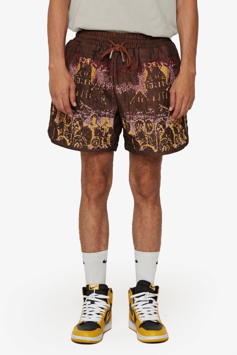"GHOST HANDS" TAPESTRY SHORTS BROWN "GHOST HANDS" TAPESTRY SHORTS BROWN