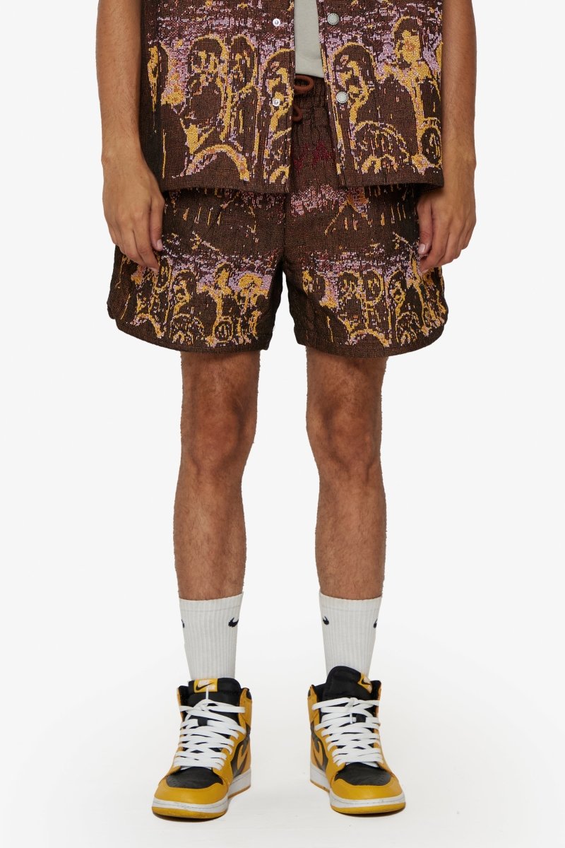 "GHOST HANDS" TAPESTRY SHORTS BROWN "GHOST HANDS" TAPESTRY SHORTS BROWN