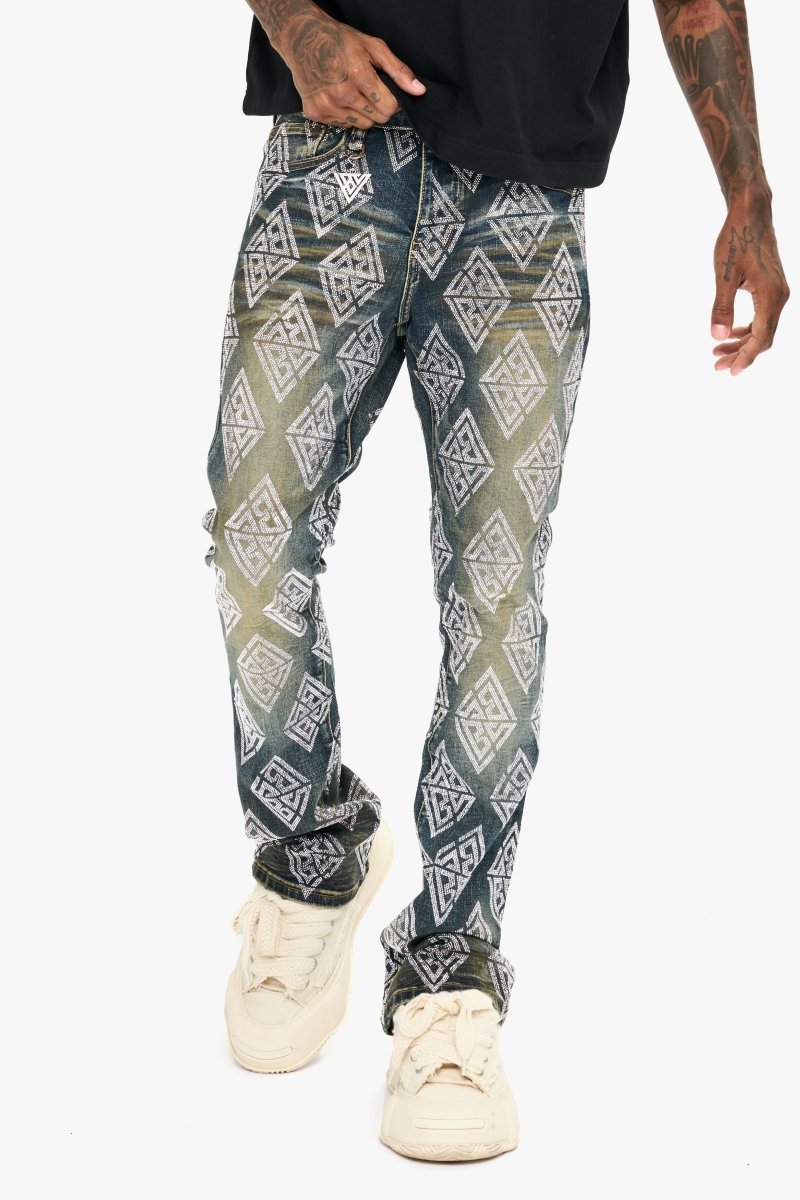 Glim Stacked Flare Jeans Dark Blue Wash Glim Stacked Flare Jeans Dark Blue Wash