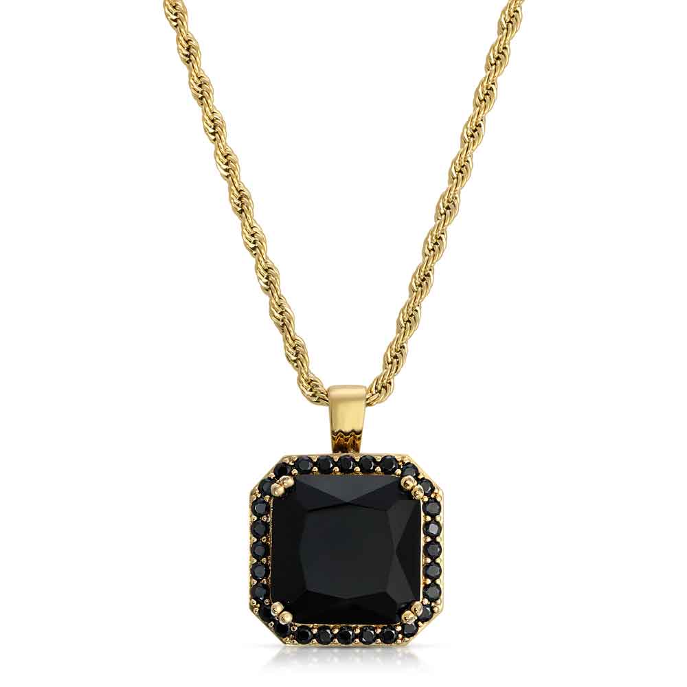 Black Onyx Necklace Pendant & Rope Chain Black Onyx Necklace Pendant & Rope Chain