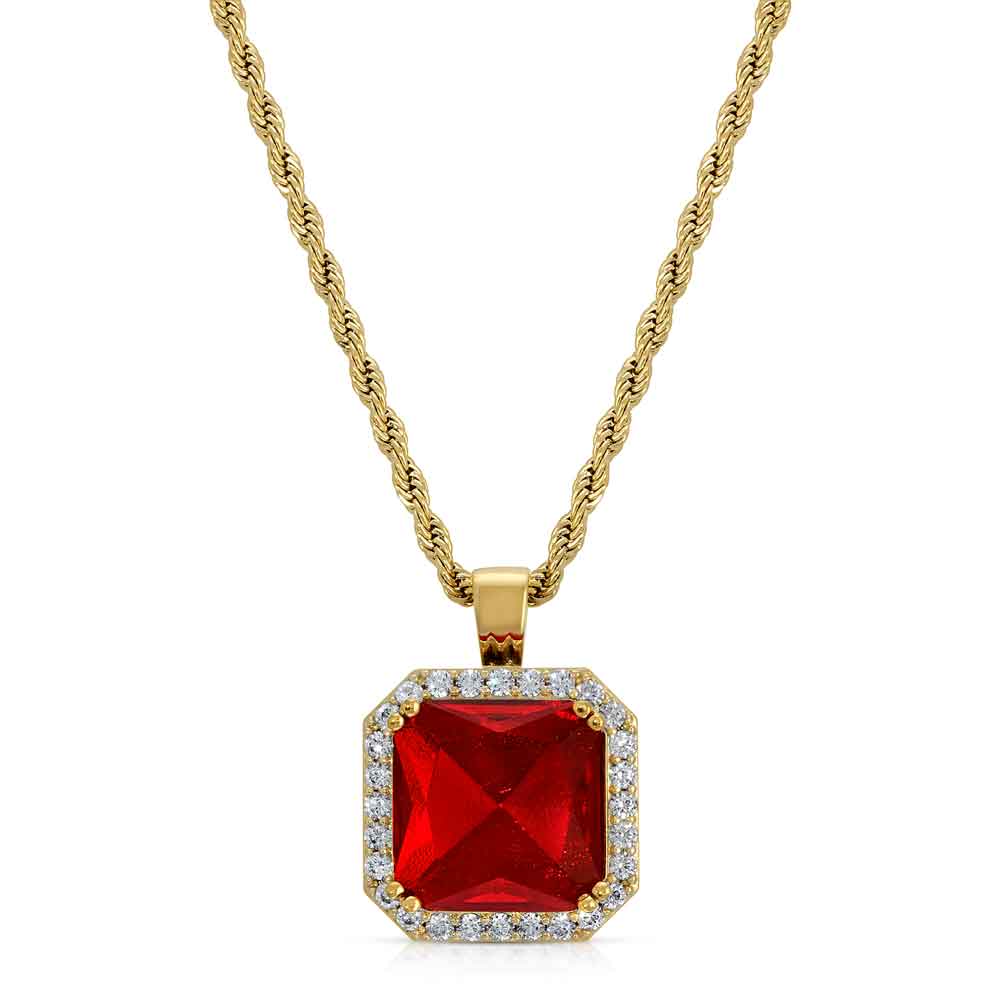 Ruby & Diamonds Necklace Pendant & Rope Chain Ruby & Diamonds Necklace Pendant & Rope Chain
