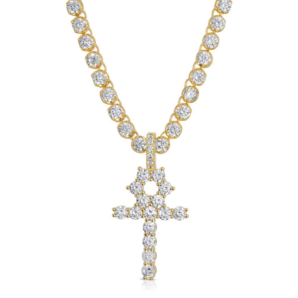 Diamond Ankh Cross Necklace Pendant & Tennis Chain Diamond Ankh Cross Necklace Pendant & Tennis Chain