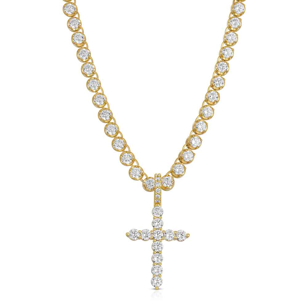 Diamond Cross Necklace Pendant & Tennis Chain Diamond Cross Necklace Pendant & Tennis Chain