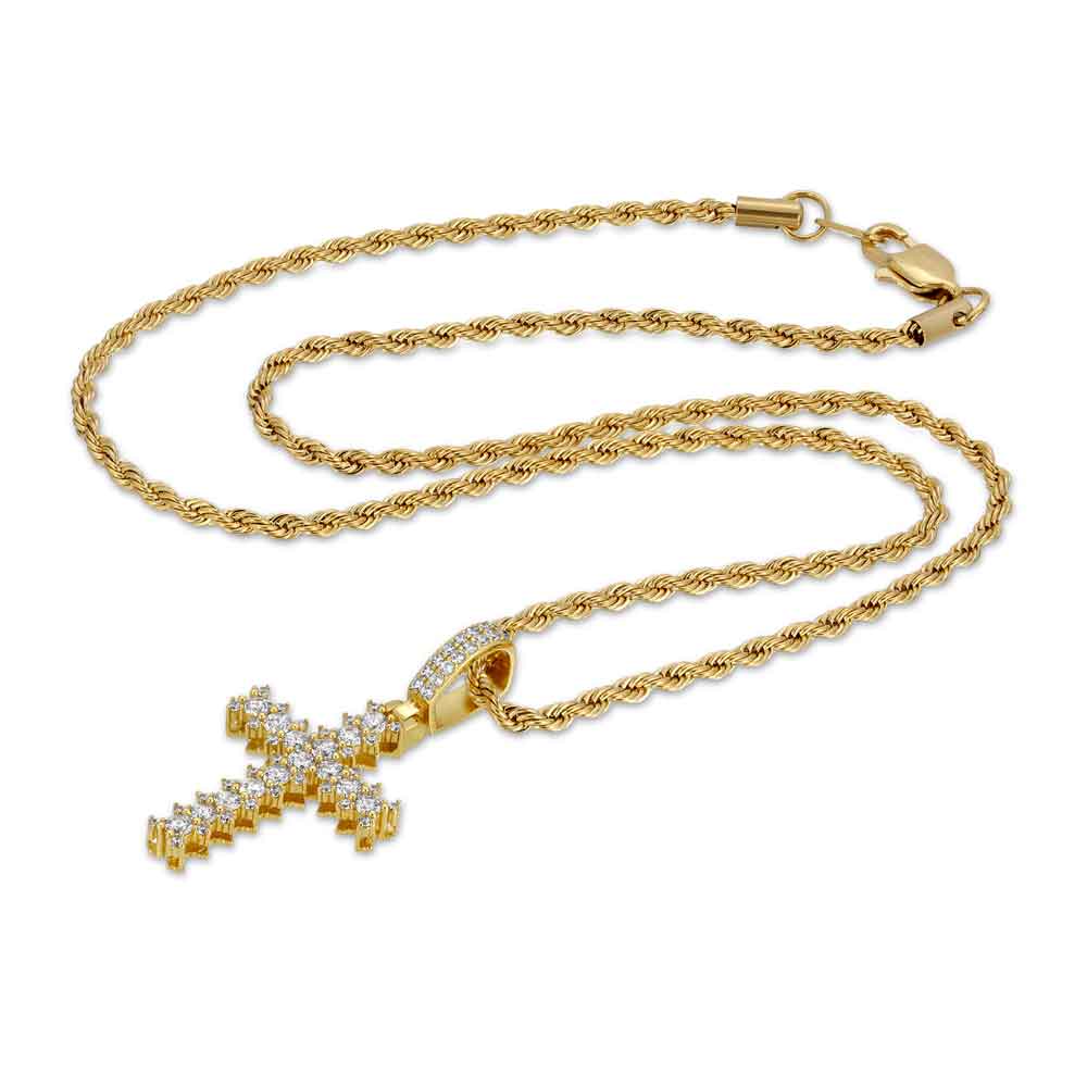 Diamond Cross Necklace Pendant & Gold Rope Chain Diamond Cross Necklace Pendant & Gold Rope Chain