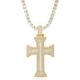 Diamond Cross Emerald Cut Necklace Pendant & Tennis Chain Diamond Cross Emerald Cut Necklace Pendant & Tennis Chain