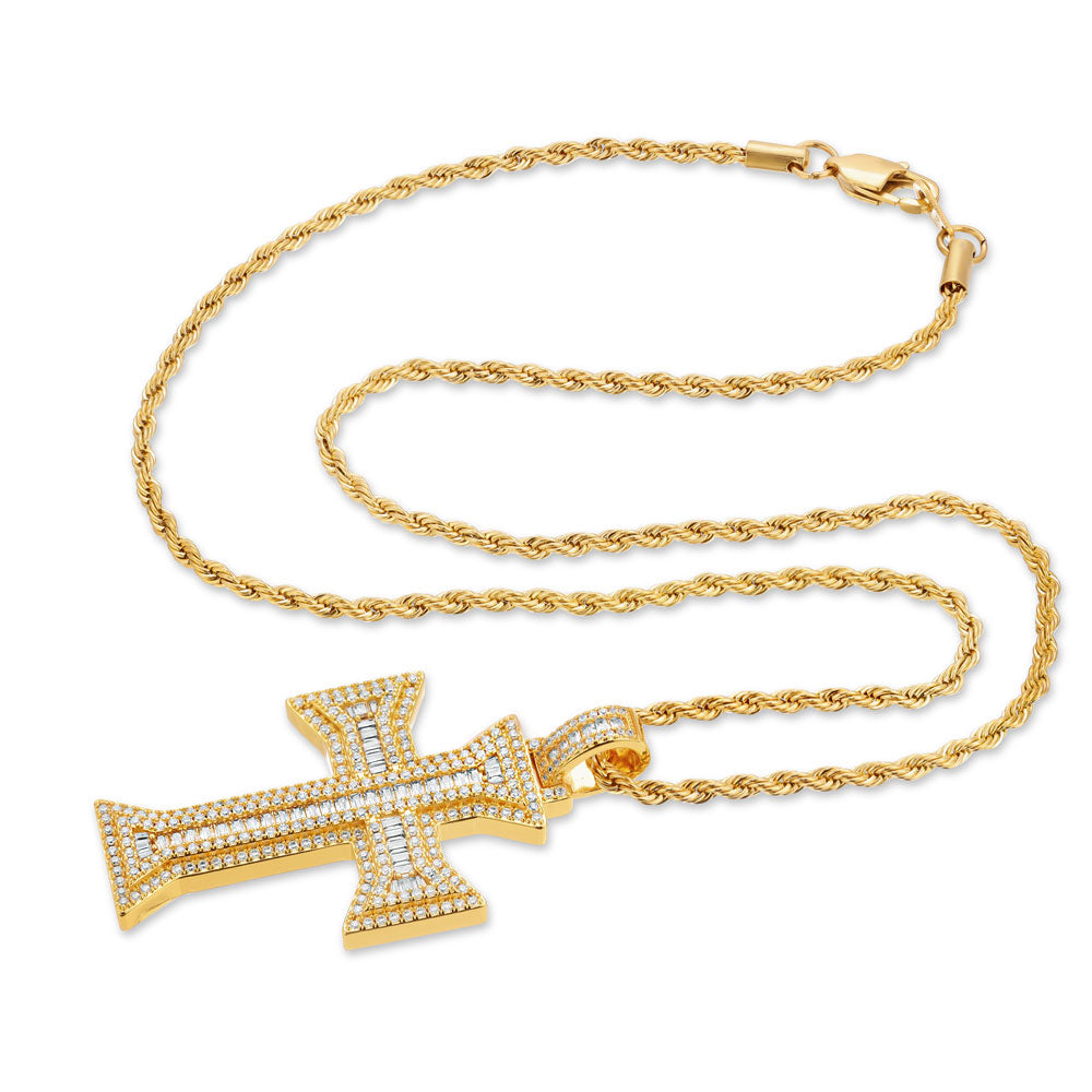 Emerald Cut Cross Necklace Pendant & Rope Chain Emerald Cut Cross Necklace Pendant & Rope Chain